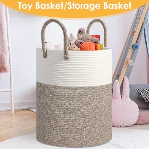 Large Woven Laundry Basket Hamper, 100L Cotton Rope Storage Bin - Image 5