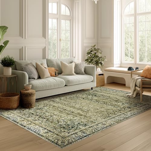 Olive Green Area Rug 5x7 for Living Room Boho Neutral Bedroom Rugs Washable by BILEEHOME