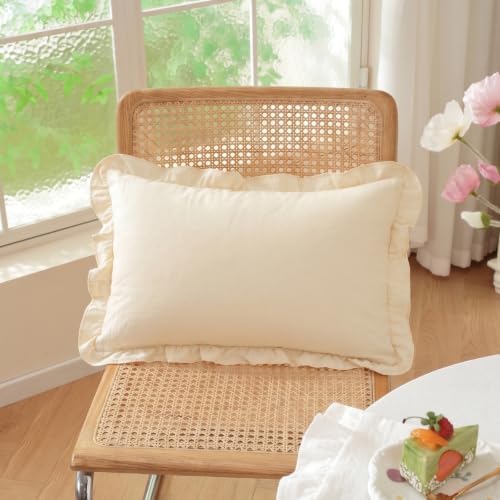 Set of 2 Cream White Ruffle Lumbar Pillow Covers 12x20 Inch, Solid Color - Image 2