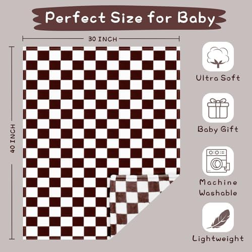 Yurhap Checkered Baby Blanket Fleece Baby Blankets Neutral - Image 5