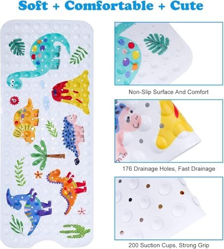 Dinosaur Baby Bath Mat for Tubs, 40 x 16 Inch, Suction Cups - Image 4