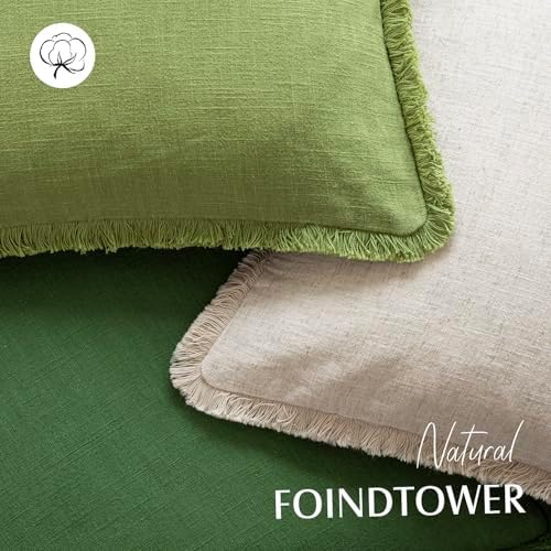 Foindtower Decorative Linen Fringe Throw Pillow Covers 22×22 Forest Green - Image 4