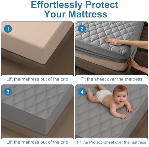 2Pack Waterproof Crib Mattress Protector, Cotton 52X28 Fitted Crib Sheets Crib - Image 5