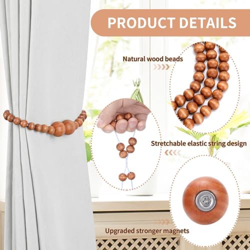 KLOGTSIND Magnetic Curtain Tiebacks, 6 Pack Wood Bead Curtain Holdbacks - Image 5