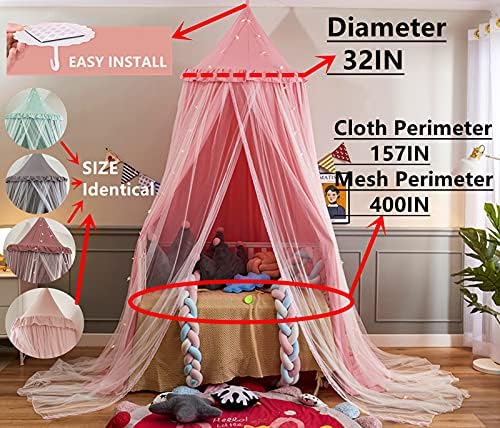 VETHIN Bed Canopy Double Layer Princess Round Dome Dreamy Mosquito Net Bedding - Image 2