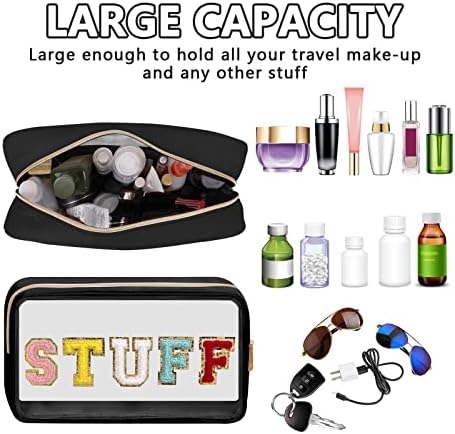 Iqimott Clear Patch Makeup Bag Stuff Pouch, Preppy Personalized Chenille Letter - Image 4
