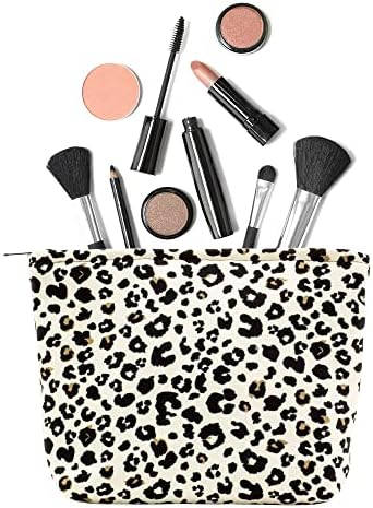 Flat Makeup Bag for Women, Zipper Cosmetic Pouch for Purse, Leopard Ivory - Image 4