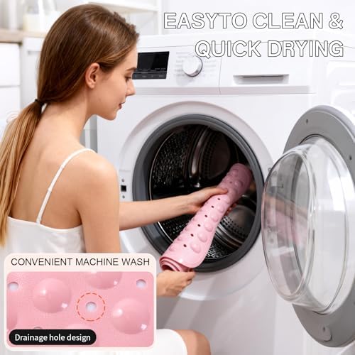Anti-Slip Bathtub Shower Mat 28×15 Inch Opaque Pink - Image 7