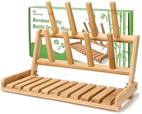 GiftAmaz Bamboo Baby Bottle Drying Rack, Space Saving Bottle Holder Dryer by GiftAmaz