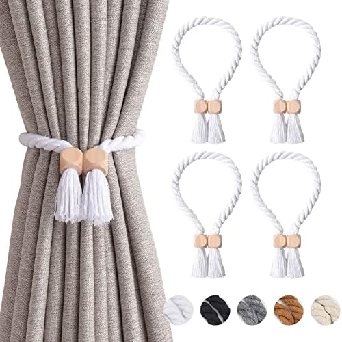NICEEC 4 Pack Wooden Cube Magnetic Curtain Tiebacks Boho Home Decor Drape Tie by NICEEC