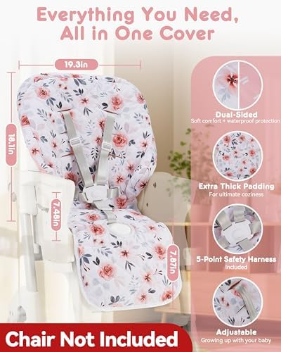 Baby High Chair Cover Replacement, Reversible & Waterproof High Chair Cushion - Image 4