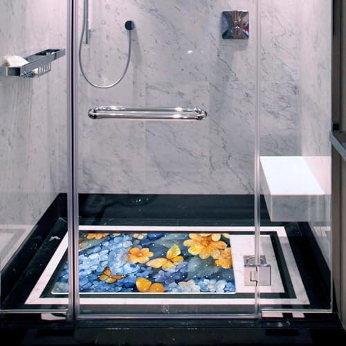 Bathtub Mat Non Slip 26.8x15.1In, Hydrangea Flowers Butterflies Bath Mat - Image 6