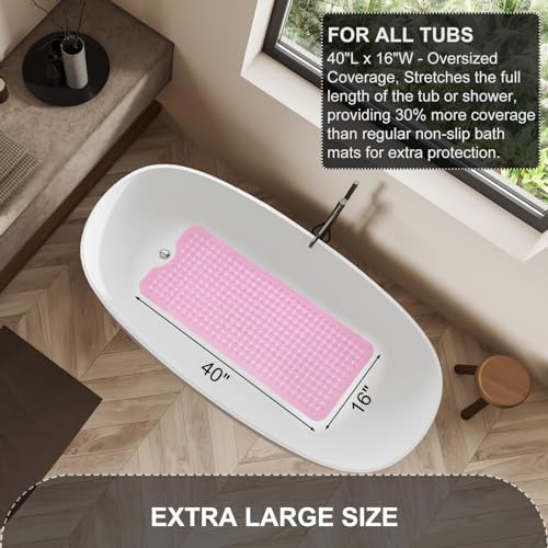 TEESHLY Bath Tub and Shower Mats, Non Slip 40 x 16 Inch Extra Large Bathtub Mat - Image 5
