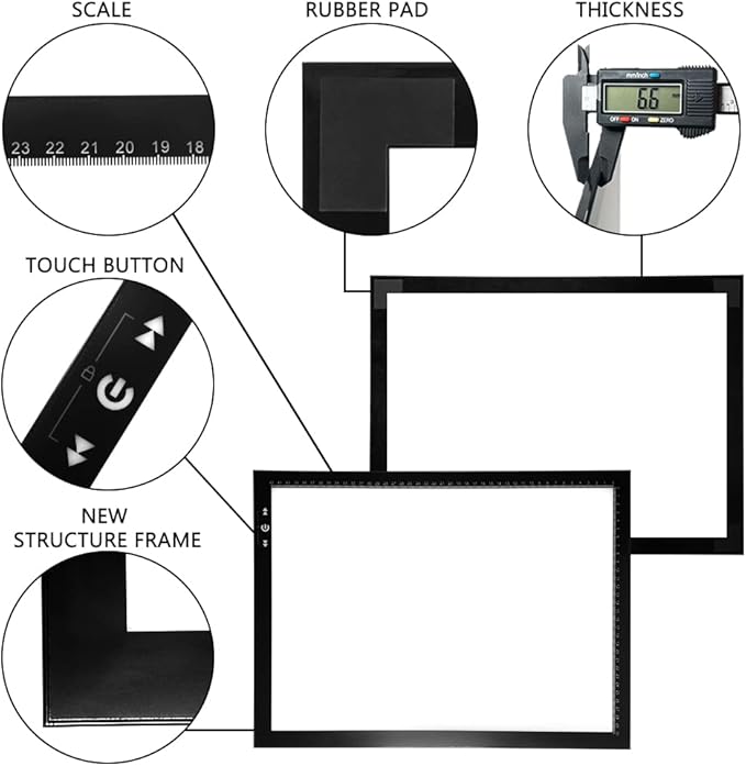 HSK A3 Artist tracing Light Box Copy Table, 12V1A Adapter Power Dimmerable 6000 Lux Lock Button Artcraft Light Pad for Tatto Drawing, Sketching, Animation,Diamond Painting