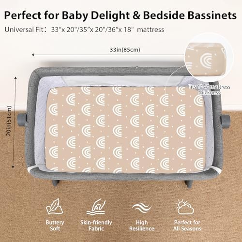 Baby Bedside Bassinet Sheets Fitted, 33”x20” Compatible - Image 3