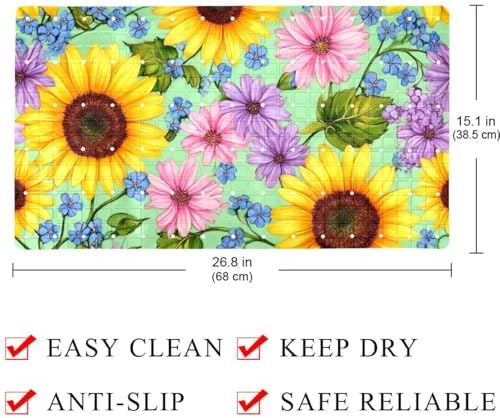Shower Mat Non Slip 26.8 x 15.1 Inches, Sunflower Bathtub Mat Shower Stall Mats - Image 4