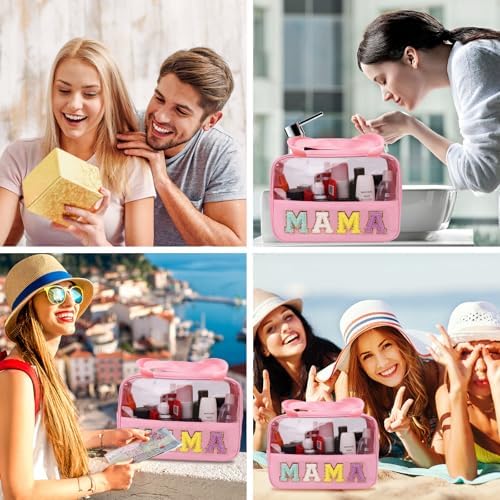 Iqimott Chenille Letter Patch Mama Bag, Preppy Clear Makeup Cosmetic Bag Large - Image 6