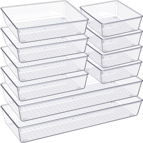 Criusia Drawer Organizer, 10 Pack Large Clear Plastic Set, 3 Size Versatile by Criusia