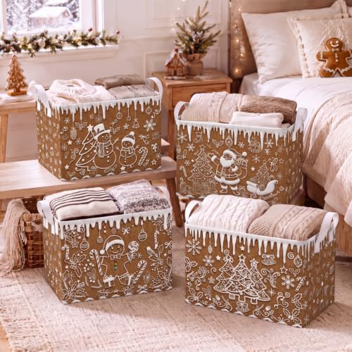 4 Pack Christmas Storage Bin Collapsible Large Christmas Gingerbread Storage - Image 4