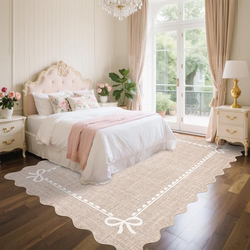 GarveeHome Scalloped Bow Rug 6x9 Washable Camel Rug - Image 2