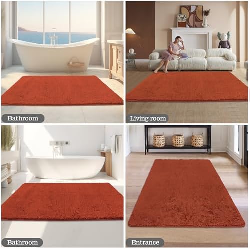 Yeaban Chenille Rust Bathroom Rug 36"x60", Non-Slip Rubber Backing - Image 5
