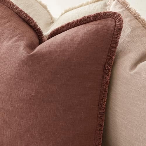 Foindtower Decorative Linen Fringe Throw Pillow Covers 20×20 Inch, Rust Red - Image 5