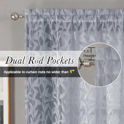 Lecloud Leia Sheer Light Grey Window Curtains - Image 2