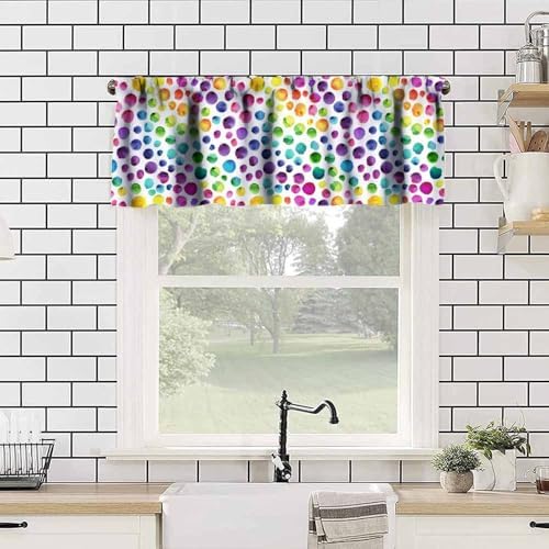 Colorful Rainbow Valance Curtain, Watercolor Retro Polka Dots Modern Geometric - Image 4