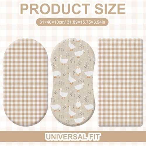 Breling 2 Pcs Muslin Silly Goose Khaki Gingham Bassinet Sheets - Image 2
