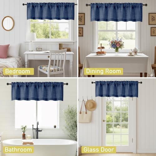 Navy Blue Valances for Windows, Light Filtering Faux Linen Textured Small Short - Image 6