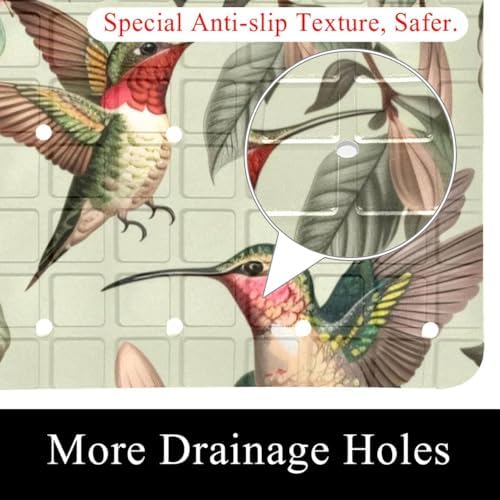 Bathtub Mat Non Slip 26.8x15.1In, Hummingbird Floral Bath Mat - Image 2
