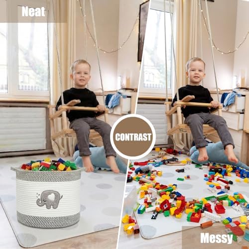 Baby Laundry Basket for Nursery, Large 15”x12” Elephant Storage Baskets - Image 6