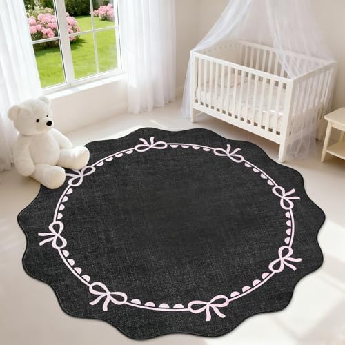 GarveeHome 4ft Round Rugs Washable Scalloped Bow Rug - Image 3