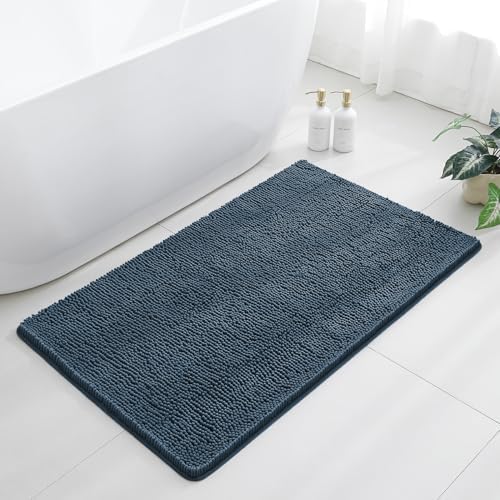 Chenille Bathroom Rug 30"x50" Blue, Large Plush Bath Mat by Kildoss
