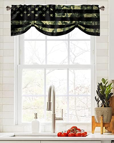 Rustic Green Camo Military Pattern American Flag Blackout Tie Up Valance - Image 2
