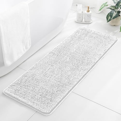 Chenille Bathroom Runner Rug 17"x47" Light Gray, Plush Bath Mat by Kildoss