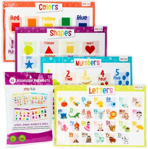 Merka Disposable Placemats for Baby and Toddlers 12" x 18", 60 Pack Stick-on by merka