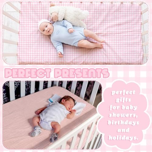Breling 2 Pcs Muslin Pink and Pink Gingham Crib Sheets - Image 3