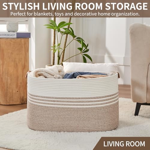 Laundry Hamper with Handles, 72L Rope Laundry Basket, Light Brown - Image 7