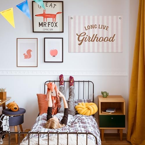 Long Live Girlhood Banner – Girl Room Decor Linen Banner Hanging Flag Retro Pink - Image 5