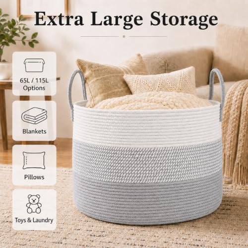 JMvicyroam 115L Extra Large Machine Washable Cotton Rope Blanket Basket - Image 2
