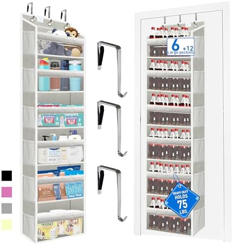 Over the Door Organizer Storage 6 Tier, 12 Large Capacity Side Pockets by Zebricolo