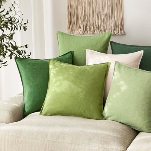 Foindtower Linen Solid Decorative Throw Pillow Covers 24x24 Inch Lush Green - Image 5