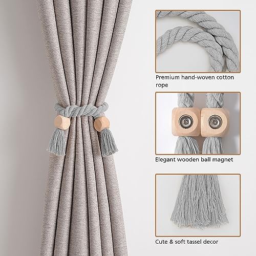 NICEEC 4 Pack Wooden Cube Magnetic Curtain Tiebacks Boho Home Decor Drape Tie - Image 3