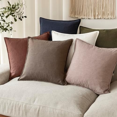 Foindtower Linen Solid Decorative Throw Pillow Covers 20x20 Inch Dusty Pink - Image 7