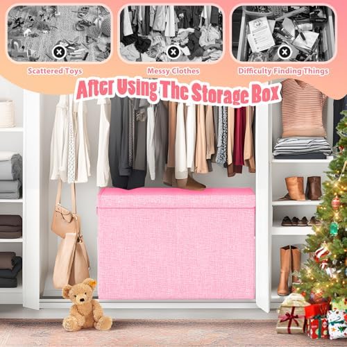 Large Toy Storage Box with Lid & Dividers, Collapsible Kids Toy Chest - Image 4