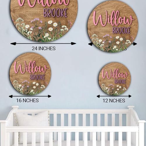 Personalized Wooden Name Sign, Custom Wildflower Nursery Sign, Round Name Sign - Image 4