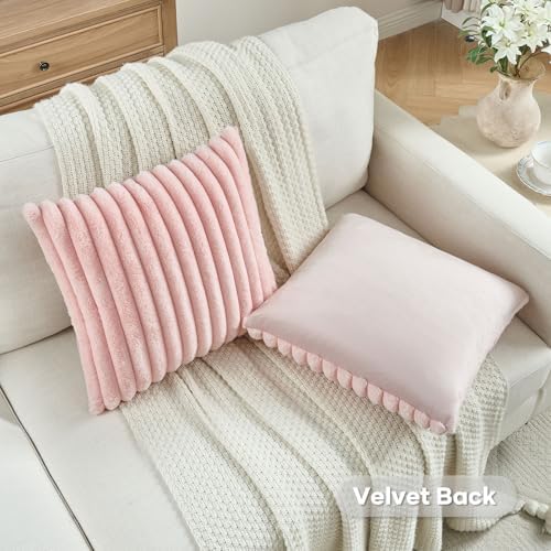 FUTEI Pack of 2 Faux Fur Throw Pillow Covers 26x26 Inch - Image 4