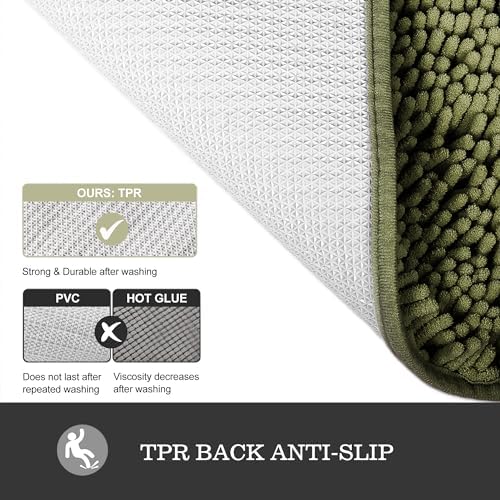 Yeaban Chenille Sage Bathroom Rug 30"x50", Non-Slip Rubber Backing - Image 3