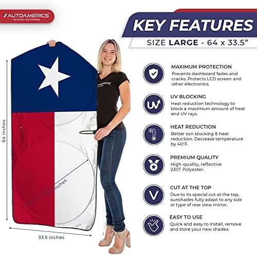 Autoamerics 1-Piece Windshield Sun Shade American Texas Flag USA Patriotic - Image 2